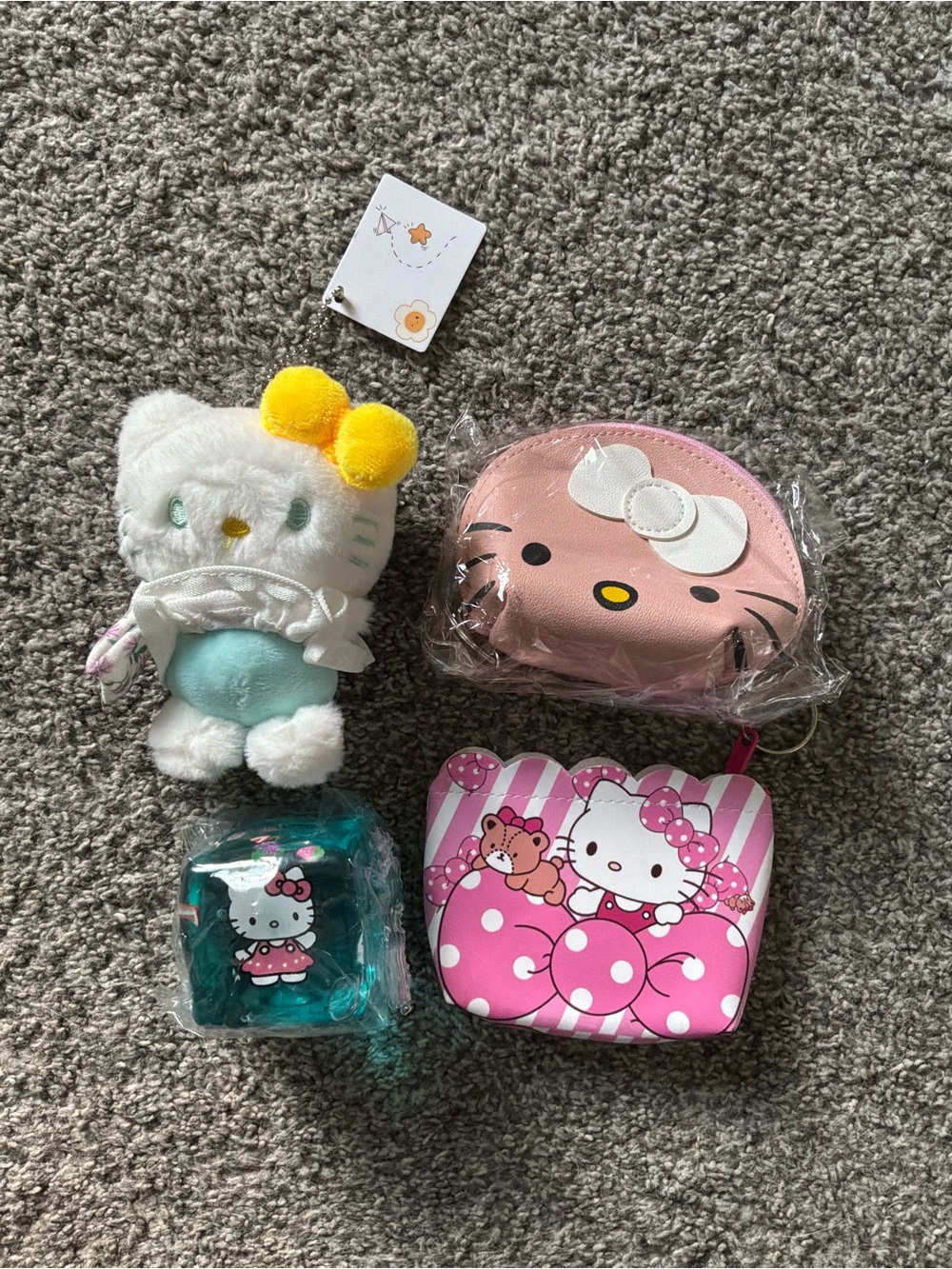 Hello Kitty Plush Keychain & Zipper Pouches Accessory Set with Nee Doh Cube